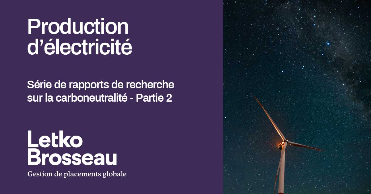 Production d’électricité, Série de rapports de recherche sur la carboneutralité – Partie 2